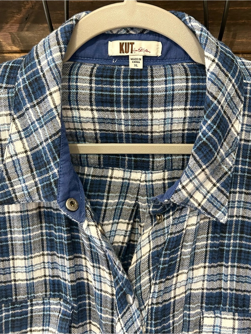100% Cotton Kut From The Cloth Boylen Flap Pocket Button Down Blue Plaid Shirt - Picture 3 of 9